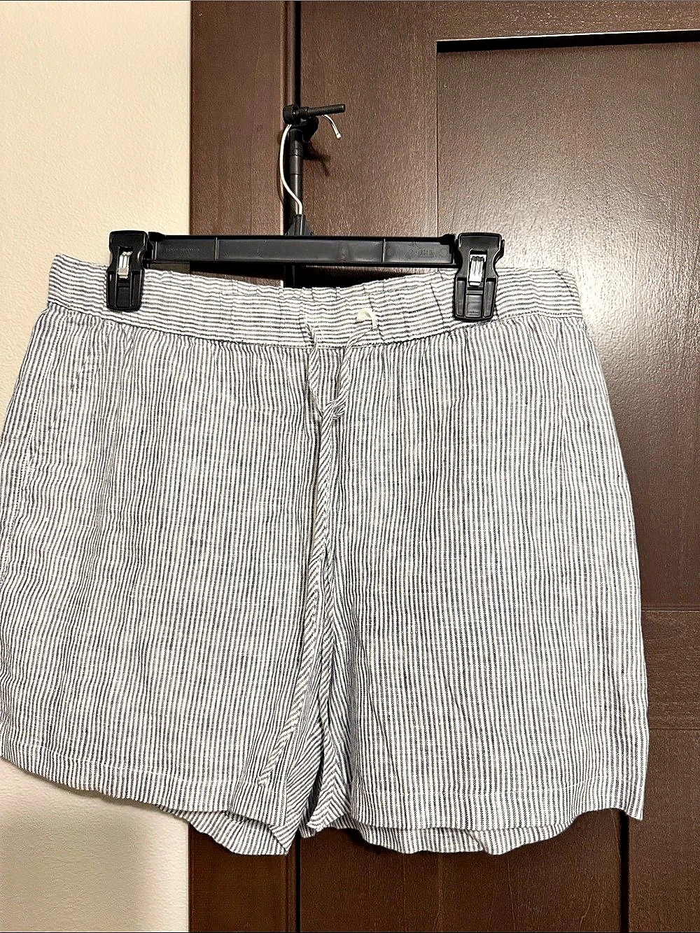 Caslon Linen Blend Drawstring Shorts Striped Shorts White & Blue Small